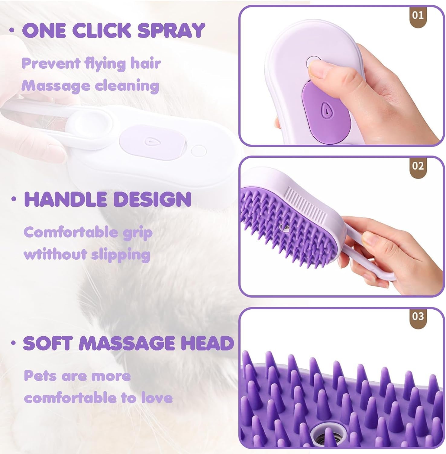 3 in 1 Cat Dog Steamy Brush Steam Grooming Brush Pet Hair Removal Comb for Massage Cat Dog Comb for Grooming Cat Hair Brush Cat Brush Soothing Body