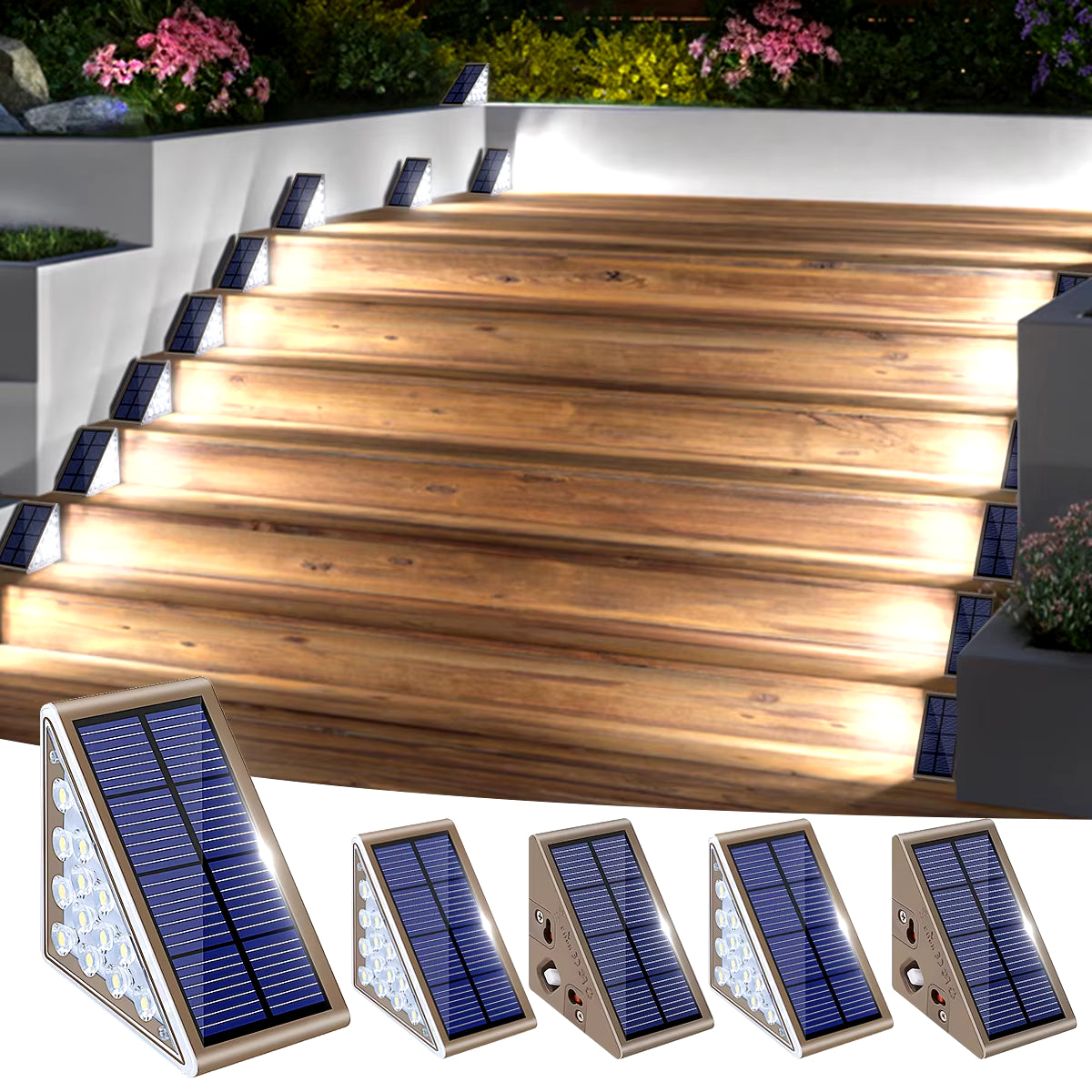 Outdoor Solar Step Lights for outside Waterproof IP67 Auto on off Solar Lights for Stair Patio Yard Porch Front Door Sidewalk De