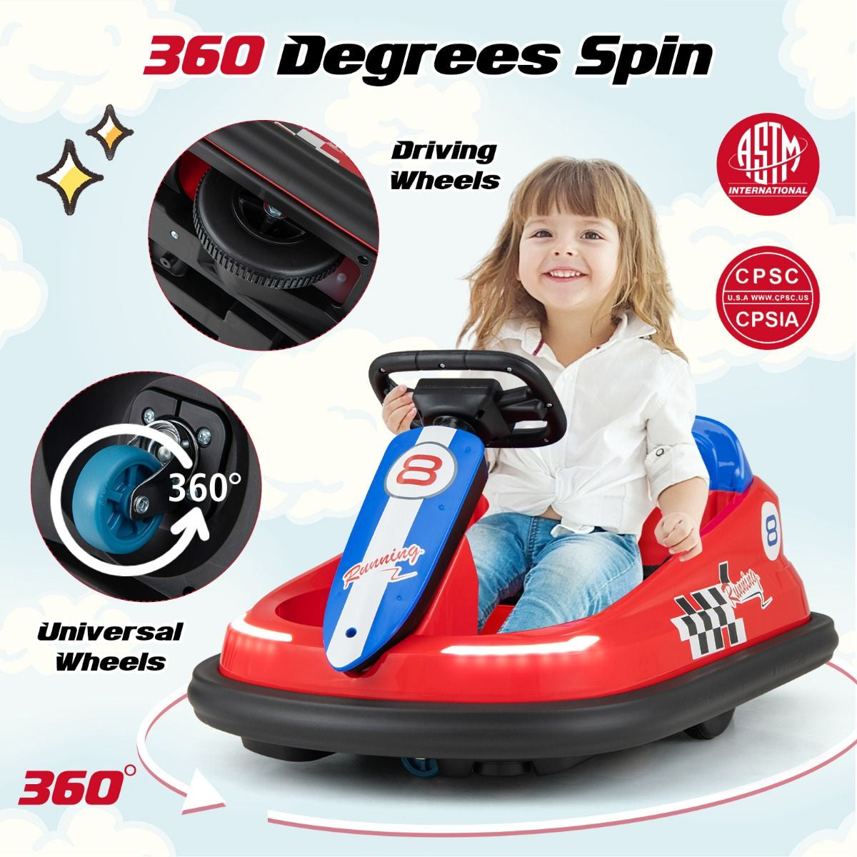 Electric Kids Ride-On Bumper Car with 360° Spinning and Dual Motors