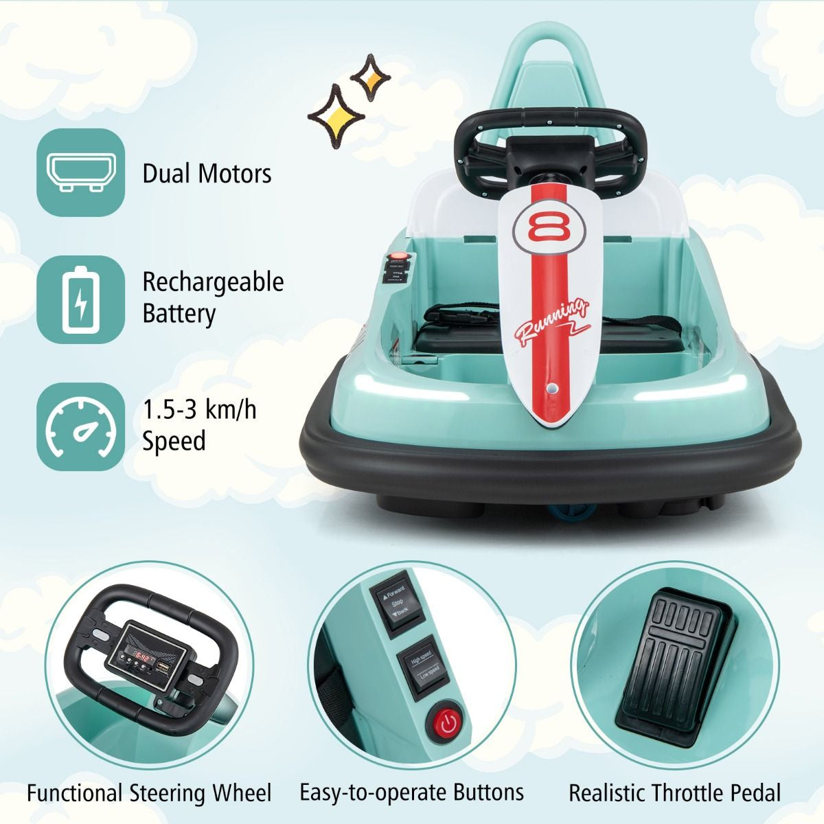 Electric Kids Ride-On Bumper Car with 360° Spinning and Dual Motors