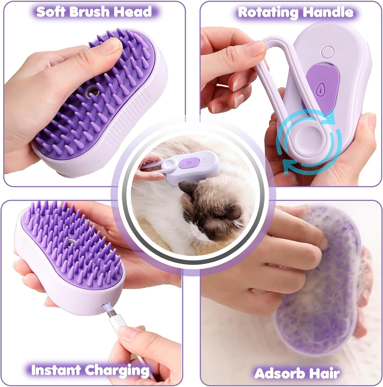 3 in 1 Cat Dog Steamy Brush Steam Grooming Brush Pet Hair Removal Comb for Massage Cat Dog Comb for Grooming Cat Hair Brush Cat Brush Soothing Body