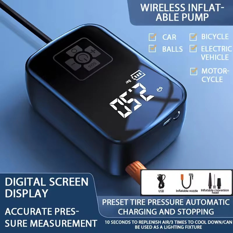 Wireless Electric Air Compressor Pump for Tires, Motorcycles, Bicycles, and Inflatable Items