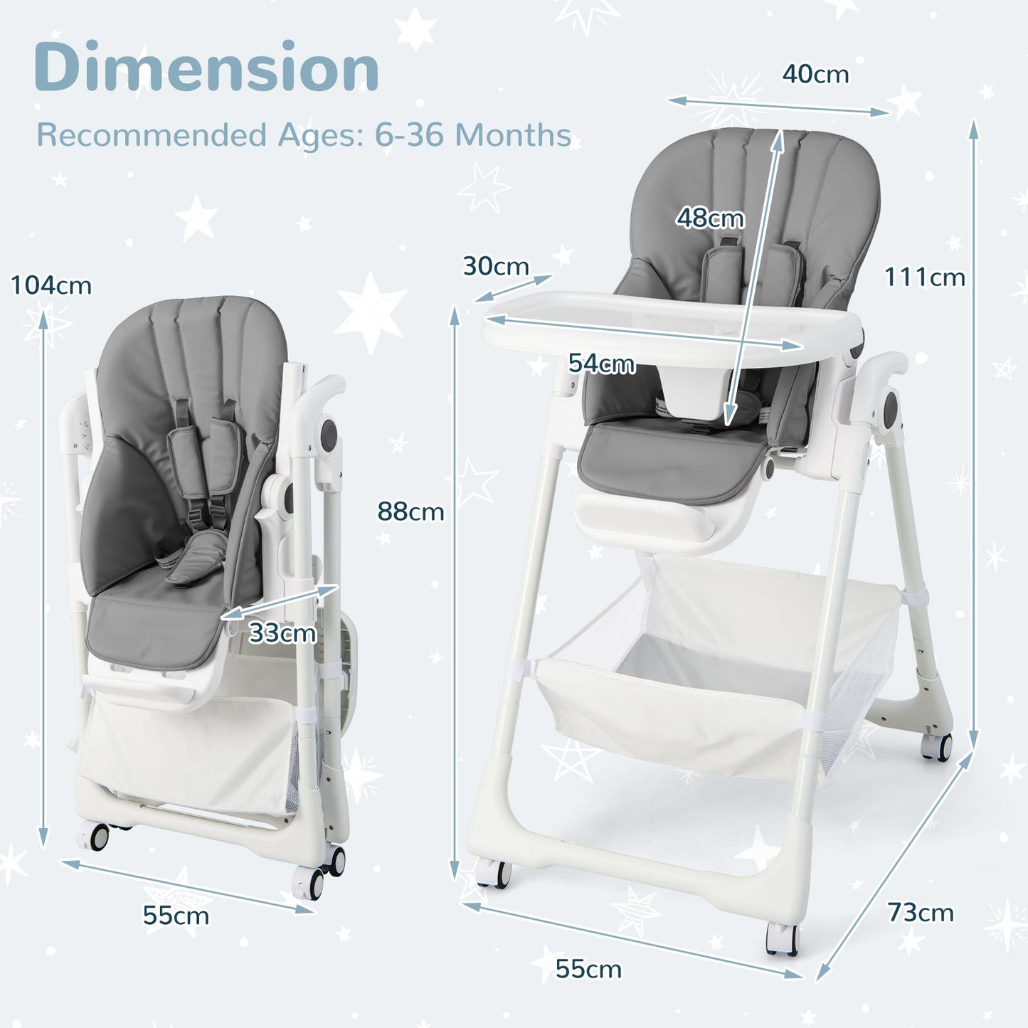 Baby Highchair with Safe, Adjustable and Folding Design