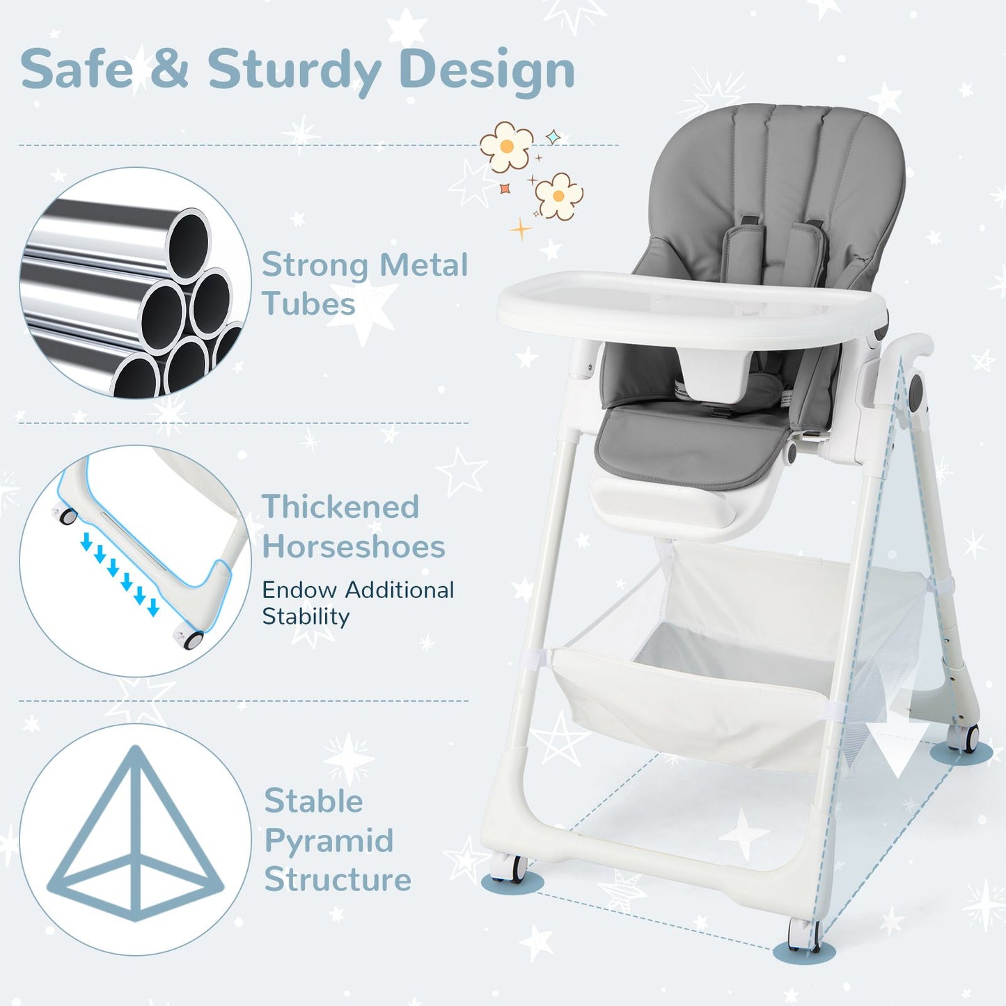 Baby Highchair with Safe, Adjustable and Folding Design