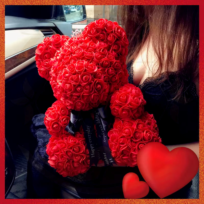 Valentine Gifts Decoration Rose Bear Artificial Flower with Box Lights Teddy Bear for Women Girlfriend Birthday Gift Love Flower