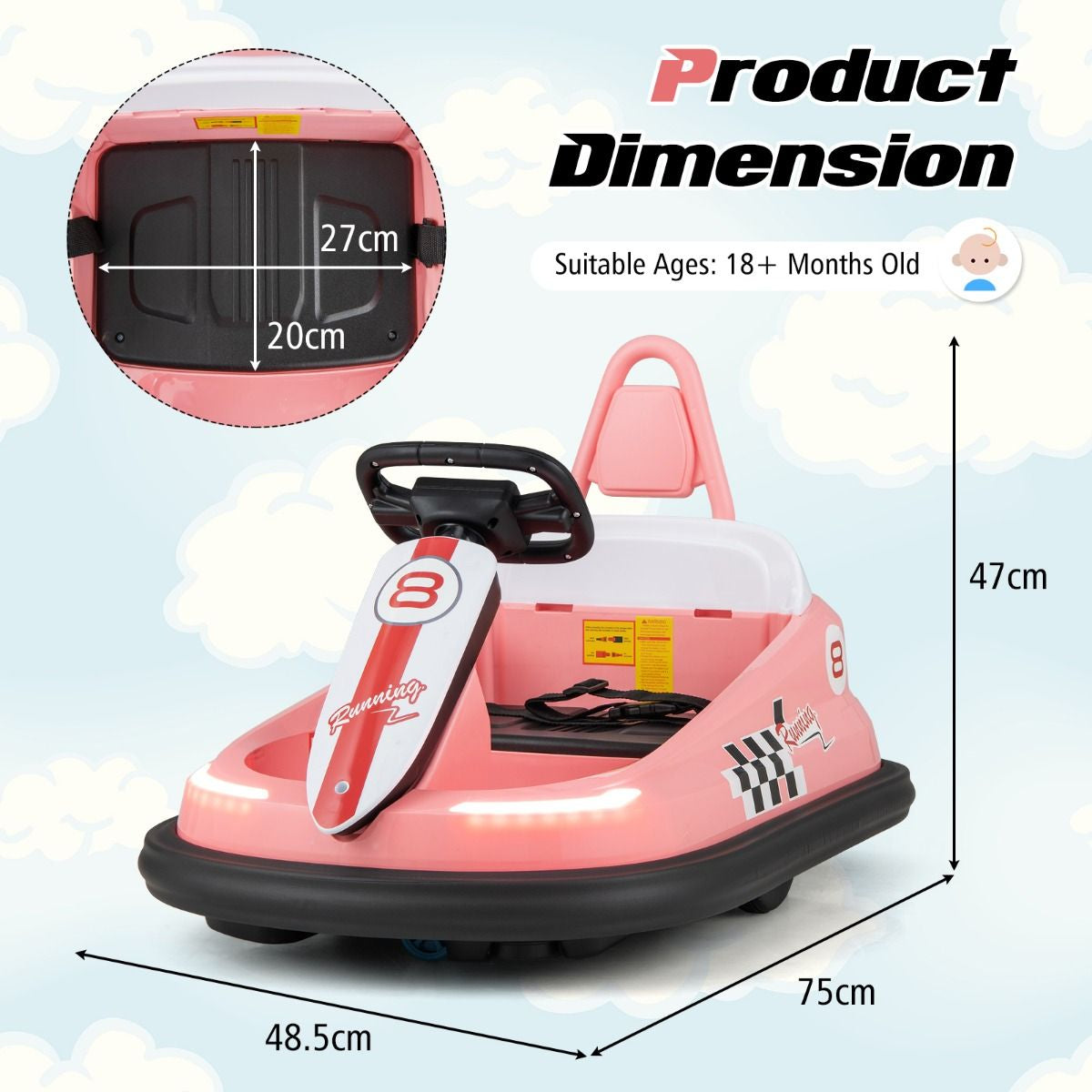 Electric Kids Ride-On Bumper Car with 360° Spinning and Dual Motors