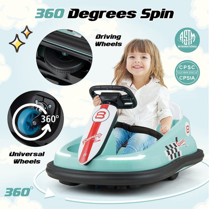 Electric Kids Ride-On Bumper Car with 360° Spinning and Dual Motors