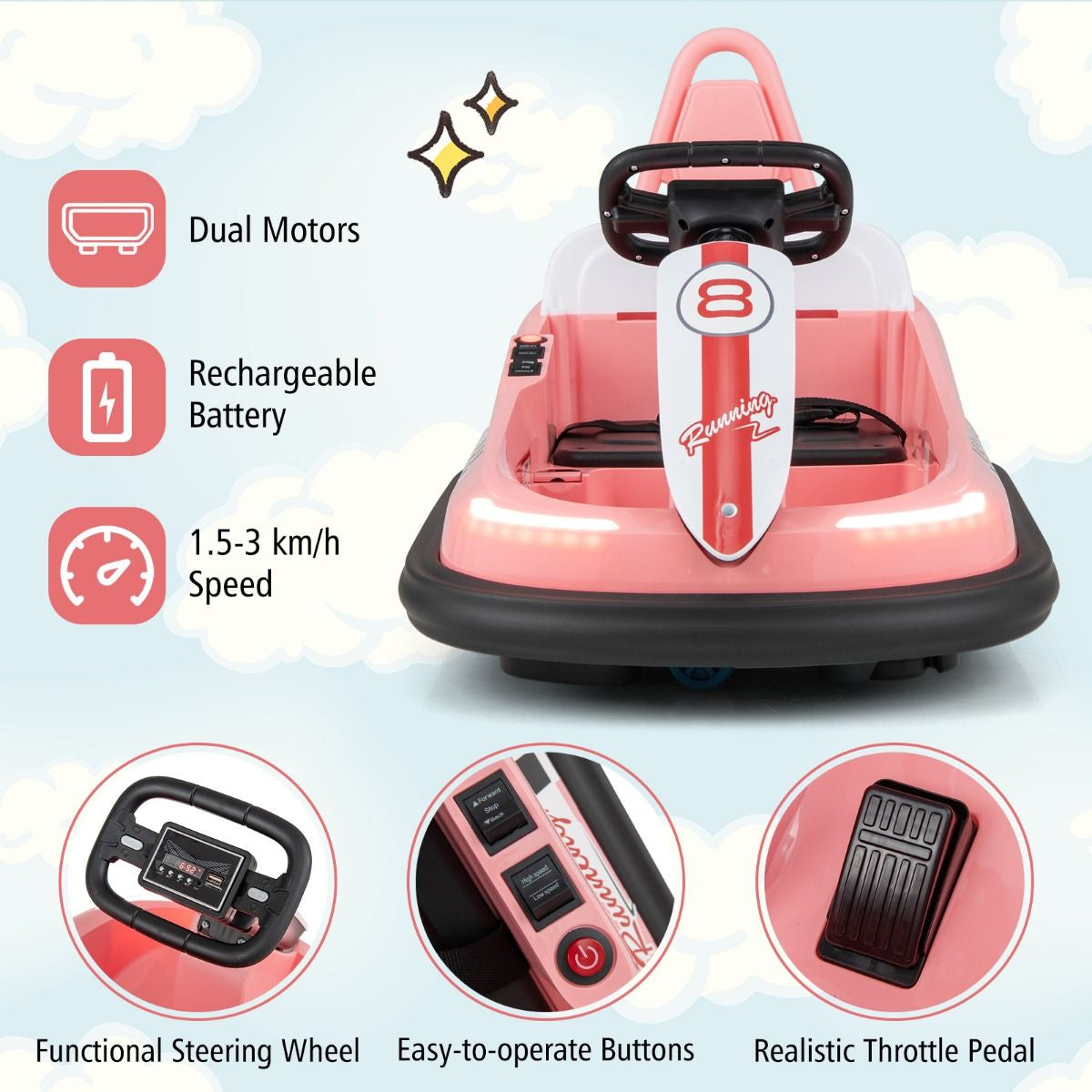 Electric Kids Ride-On Bumper Car with 360° Spinning and Dual Motors