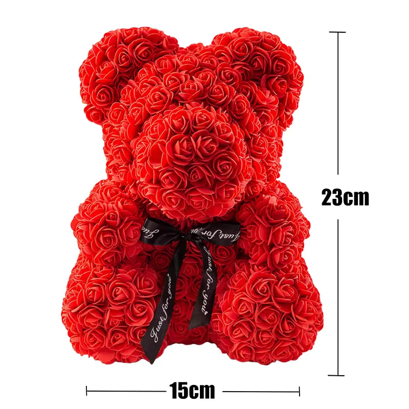 Valentine Gifts Decoration Rose Bear Artificial Flower with Box Lights Teddy Bear for Women Girlfriend Birthday Gift Love Flower