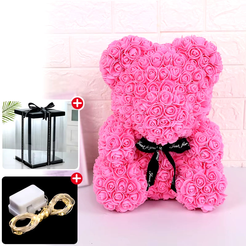 Valentine Gifts Decoration Rose Bear Artificial Flower with Box Lights Teddy Bear for Women Girlfriend Birthday Gift Love Flower